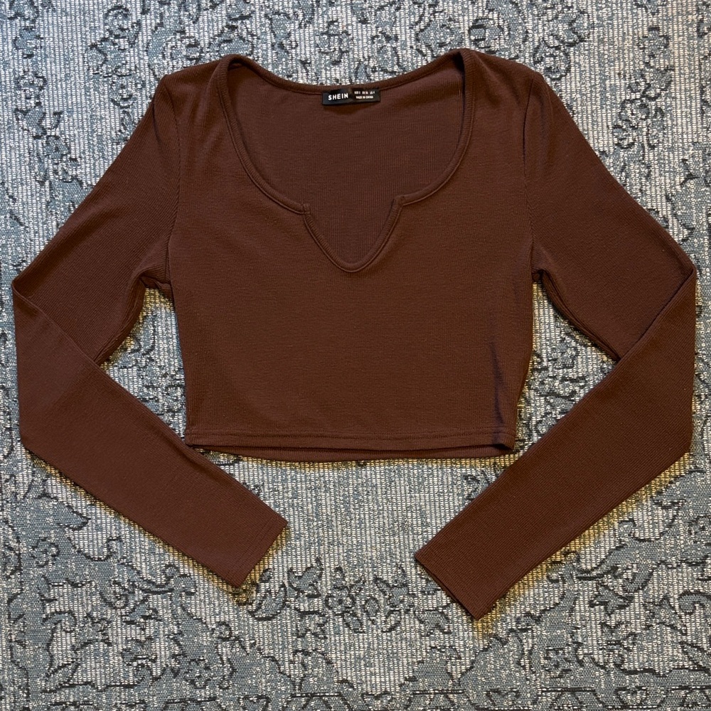 SHEIN Chocolate Brown Long Sleeve Crop Top